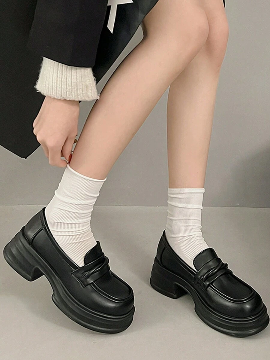 Korean Style Thick Sole Leather Loafers For Women, Spring/Summer 2024 ...