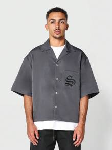SUMWON Boxy Fit Nylon Shirt With Front And Back Graphic Print - Grey - View 2