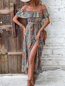 SHEIN LUNE 女士露肩印花洋裝 - 彩色 - 查看 6