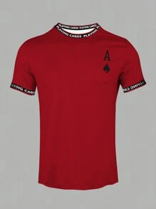 Manfinity Homme Men's Playing Card And Letter Printed T-shirt - Red - View 3