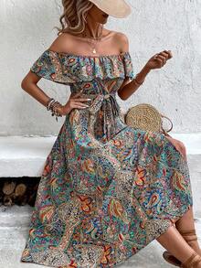 SHEIN LUNE 女士露肩印花洋裝 - 彩色 - 查看 7