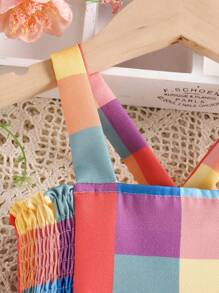 SHEIN Fashionable Checkered Backless Top And Shorts Set For Baby Girls, Summer - Multicolor - View 4