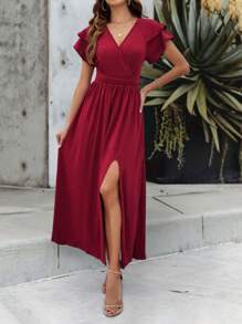 Chiquease Robe Pour Dames De Couleur Unie Avec Fente Latérale Haute