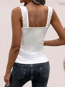 SHEIN Unity Women's Ruched Mesh Embroidery Wide Strap Tank Top With Bust Support Design - White - View 2