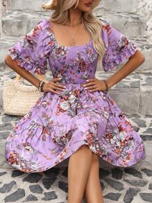 Breezaya Floral Print Ruffle Hem Dress - Multicolor - View 1