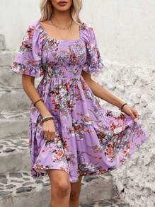 Breezaya Floral Print Ruffle Hem Dress - Multicolor - View 4