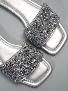 Ladies' Plus Size Flat Sandals With Rhinestone Decoration, Summer Beach Sandals For Women - Silver - View 8