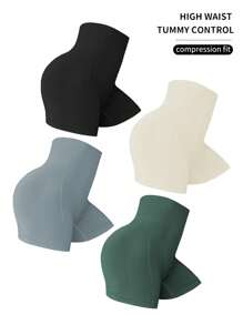 Easithlete 4pcs Seamless Minimizes Bounce Sports Shorts Spandex Shorts Legging Shorts Stretchy Shorts - Multicolor - View 1