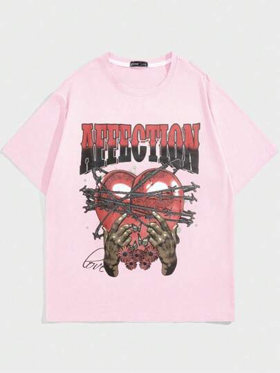 Studio Chunk ROMWE MEN Men Letter & Heart Graphic Tee