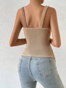 Chiquease Two Tone Drawstring Side Asymmetrical Hem Cami Top Graphic Tees Women Tops - Khaki - View 2