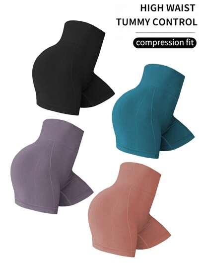 4 Stück nahtlose Sportshorts aus Spandex, minimiert Erschütterungen, absorbiert Schweiß und ist atmungsaktiv