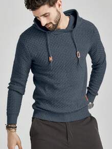 Manfinity Homme 男士補丁細節抽繩連帽套頭毛衣 - 深灰色 - 查看 1