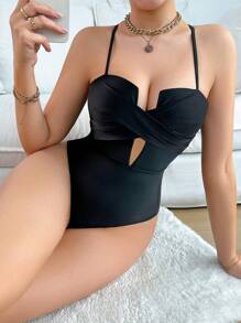 Swim SXY 女士露肩一體式泳衣 - 黑色 - 查看 4