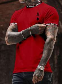 Manfinity Homme Men's Playing Card And Letter Printed T-shirt - Red - View 1