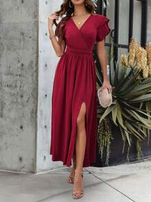 Chiquease Robe Pour Dames De Couleur Unie Avec Fente Latérale Haute