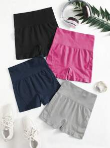 Easithlete 4入組無縫緊身運動短褲,彈性織物短褲,減少晃動 - 彩色 - 查看 2