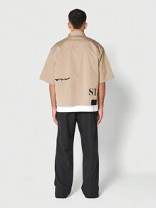 SUMWON Boxy Fit Zip Through Shirt With Graphic Print - Apricot - View 4