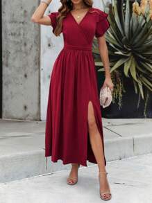 Chiquease Robe Pour Dames De Couleur Unie Avec Fente Latérale Haute
