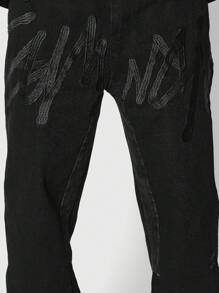 SUMWON Flare Fit Jean With Embroidery - Black - View 6