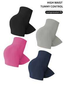 Easithlete 4入組無縫緊身運動短褲,彈性織物短褲,減少晃動 - 彩色 - 查看 1