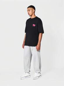 SUMWON Kaos Pria Grafis Huruf Casual Jalan - Hitam - View 4