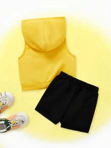 Gudetama X SHEIN 嬰兒男童卡通字母印花帽t和短褲套裝 - 黃色 - 查看 2