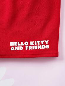 HELLO KITTY AND FRIENDS | SHEIN Chica Pre-adolescente Letra Y Gráfico De Dibujos Animados En Contraste Camiseta Con Ribete De Lechuga & Falda - Rojo y blanco - Ver 10