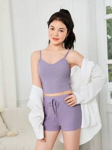 Conjunto de ropa interior cómoda con textura en unicolor para jóvenes - Púrpura malva - Ver 3