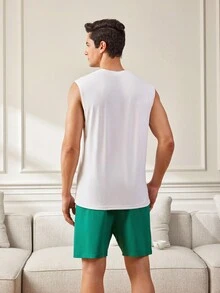 Nam Lá thư In Áo vest Và Quần short Nhà  Mặc Bộ - Nhiều màu - Xem 2