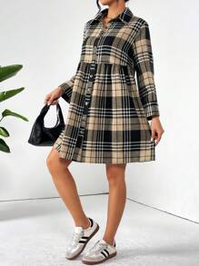 SHEIN Essnce Plaid Casual Baby Doll Style Short Dress - Multicolor - View 5