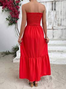 SHEIN VCAY Women's Frill Edge Ruffle Overlay Bandeau Dress - Red - View 2