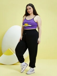 Gudetama X SHEIN Hơn Đồ họa Hoạt hình Cami ngọn & Chạy bộ - Màu tím hoa cà - Xem 4