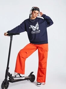 Gameset SHEIN Sport Butterfly And Letter Print Drop Shoulder Sporty Sweatshirt