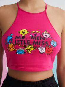 Mr Men Little Miss X SHEIN Cartoon And Letter Graphic Halter Top & Joggers - Multicolor - View 7