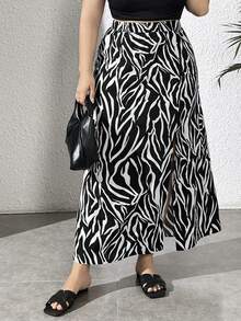 SHEIN Essnce Nữ Plus Size In Ngựa Vằn Cổ Rộng Chân Rộng Thoải Mái Thời Trang Thường Ngày Ngày Lễ Váy - Nhiều màu - Xem 4