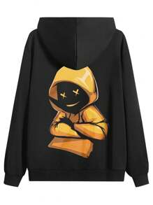 Men's Casual Vintage Cartoon Pattern Zip Pocket Sports Jacket, Spring/Autumn