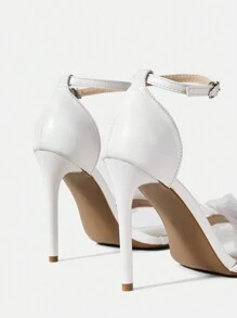 SheIn Belle Của phụ nữ Lễ cưới Giày cao gót Dép xăng đan Với Chóp giầy tròn , Gầy Giày cao gót Và Trắng Thiết kế hoa - trắng - Xem 5