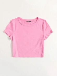 SHEIN EZwear 休闲纯色短款T恤，夏季百搭