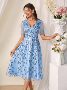 SHEIN Belle Sequined Mesh Bridesmaid Dress - Blue - View 4