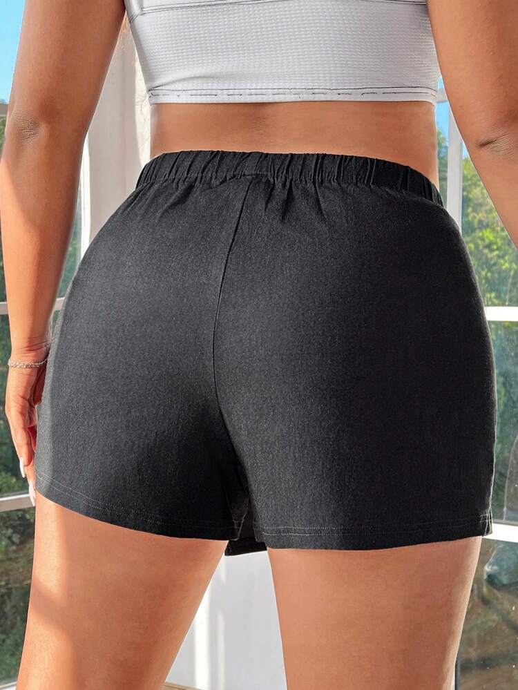 Plus Size Grey Weave Elastic Denim Effect Slit Mini Skirt Shorts