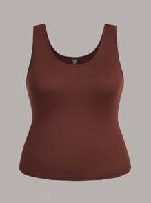 SHEIN LUNE Top sin mangas de cuello redondo casual y minimalista para mujer en tallas grandes para el verano