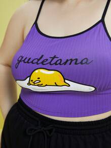 Gudetama X SHEIN Hơn Đồ họa Hoạt hình Cami ngọn & Chạy bộ - Màu tím hoa cà - Xem 5