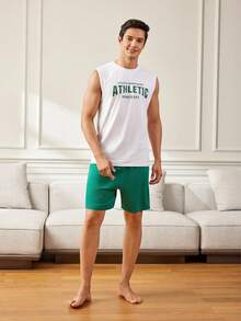 Nam Lá thư In Áo vest Và Quần short Nhà  Mặc Bộ - Nhiều màu - Xem 5