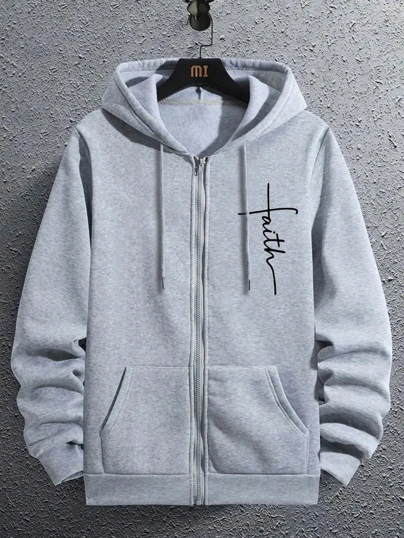 Manfinity Dauomo Men's Hooded Sweatshirt With Letter Print And Zipper Drawstring
