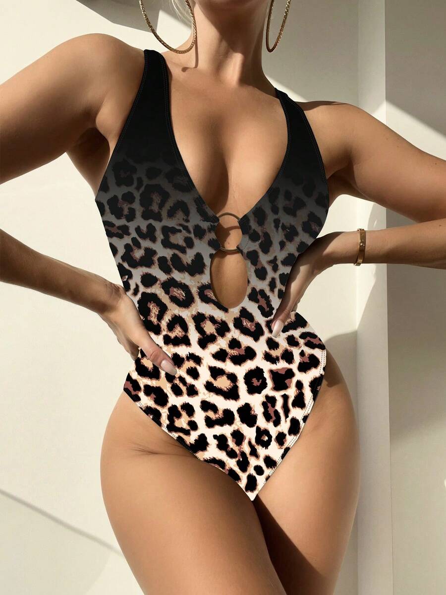Women's One-Piece Leopard Print Swimsuit - Multicolor - View 1