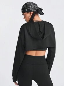 Streetz SHEIN Sport Áo vest màu trơn mùa hè & áo thể thao có mũ ngắn 2 cái/bộ - màu đen - Xem 2