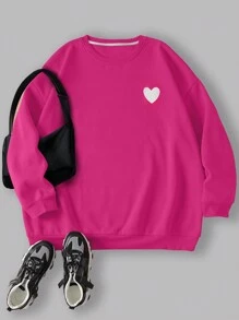 INAWLY Plus Size Heart Embroidery Drop-Shoulder Sweatshirt Graduation,Back To School Outfits,Graduation,Teacher Outfits For Women,Back To School Pullover Fall Outfit - Multicolor - View 3