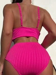 SHEIN Swim Women's Spaghetti Strap Bikini Summer - Hot Pink - View 2