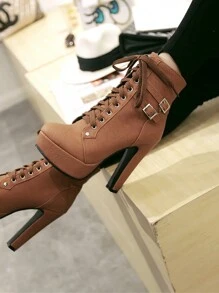 de mujeres grueso tacón Botas cortas , impermeable plataforma , tacón alto , con cordón motocicleta Botas