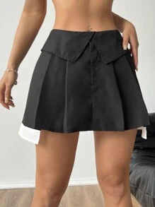 Comfortcana Ladies' Solid Color Waist Folded Pleated Skirt